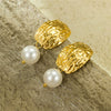 Square Geometric Pattern Stainless Steel Inlaid Freshwater Pearl Vintage Electroplated Women's Earrings