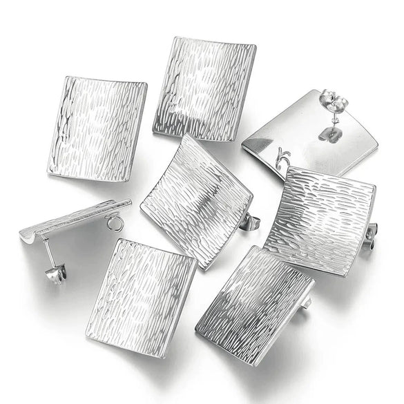 Square Geometric Texture Gold Electroplating Hirback Pattern Metal Earrings