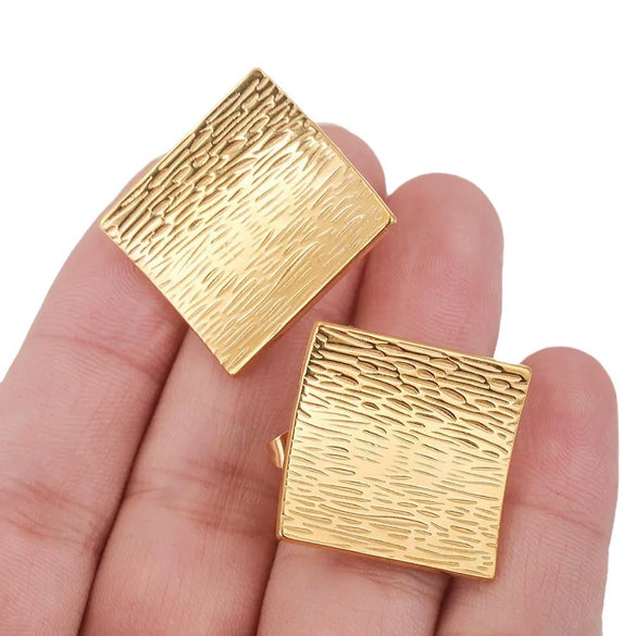 Square Geometric Texture Gold Electroplating Hirback Pattern Metal Earrings