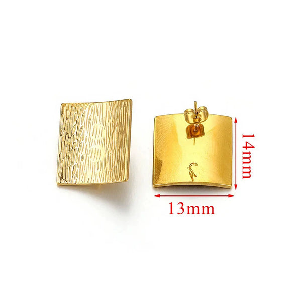 Square Geometric Texture Gold Electroplating Hirback Pattern Metal Earrings