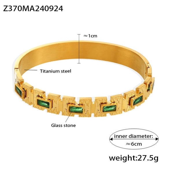 Square Glass Bracelet With Buckle Design Titanium Steel 18K Gold Plated Fashion Ol Style Electroplated