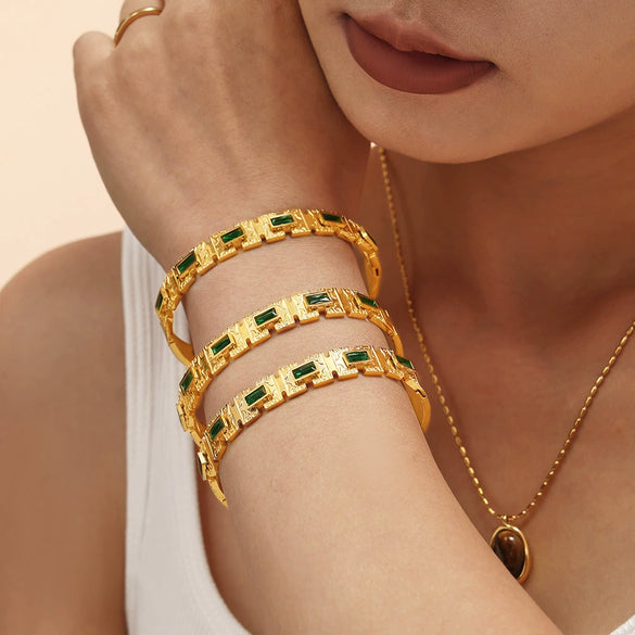 Square Glass Bracelet With Buckle Design Titanium Steel 18K Gold Plated Fashion Ol Style Electroplated