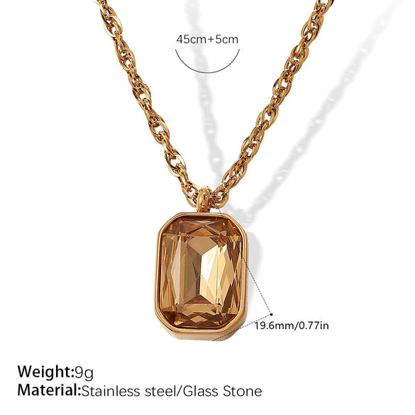 Square Glass Glazed Inlay Jewelry Earrings Necklace For Women Stainless Steel Fashion Geometric Style