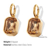 Square Glass Glazed Inlay Jewelry Earrings Necklace For Women Stainless Steel Fashion Geometric Style