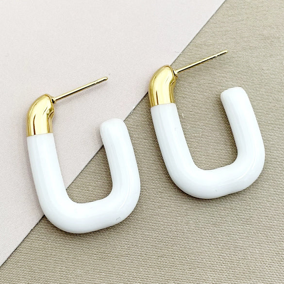Square Half Opening Stainless Steel Gold Plated Geometric Earrings