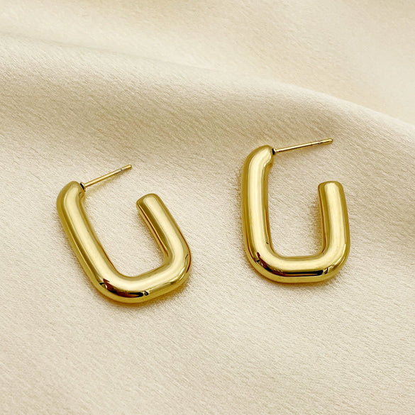 Square Half Opening Stainless Steel Gold Plated Geometric Earrings