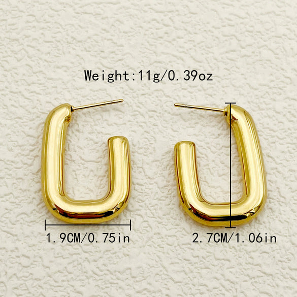 Square Half Opening Stainless Steel Gold Plated Geometric Earrings