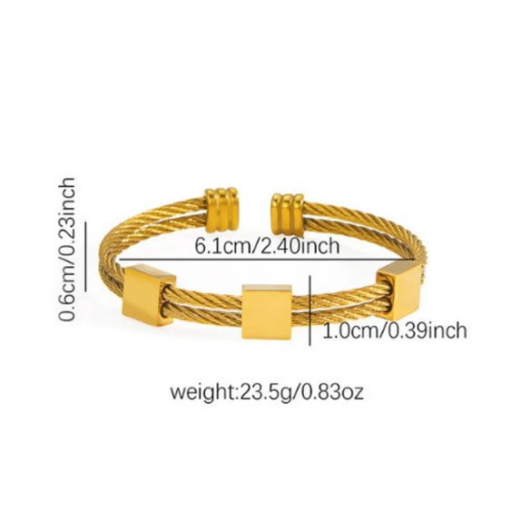 Square Head Between Gold Twist Bracelet Men'S Adjustable Simple Titanium Steel Bracelet Light Luxury Personalized High-Grade Bracelet