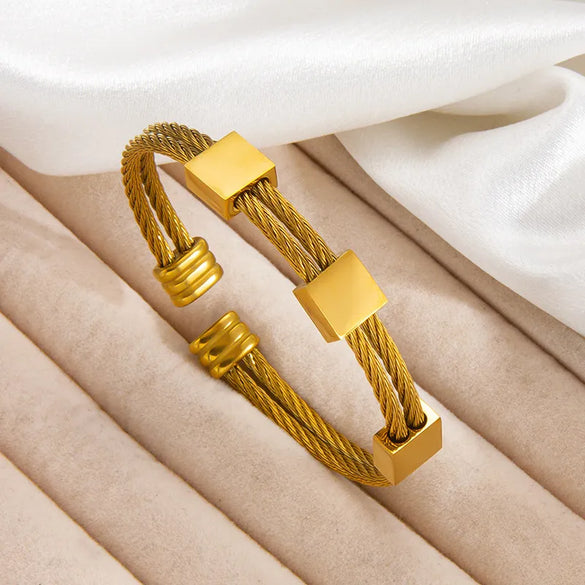 Square Head Between Gold Twist Bracelet Men'S Adjustable Simple Titanium Steel Bracelet Light Luxury Personalized High-Grade Bracelet