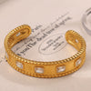 Square Inlaid Zircon Open Bracelet 316L Stainless Steel 18K Gold Plated Jewelry Simple Geometric Style