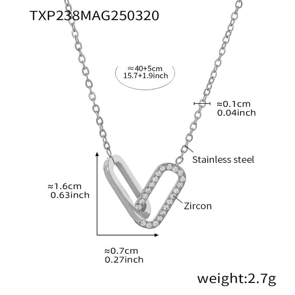 Square Interlocking Zircon Pendant Multi Layer Clavicle Chain Exquisite Bracelet Light Luxury Set Stainless Steel Electroplated