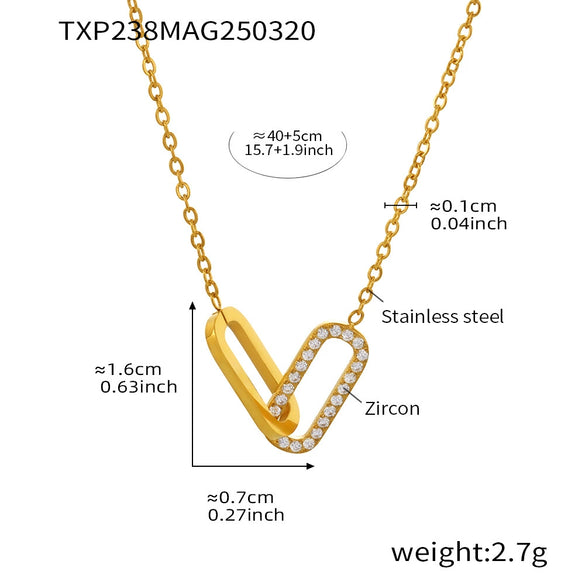Square Interlocking Zircon Pendant Multi Layer Clavicle Chain Exquisite Bracelet Light Luxury Set Stainless Steel Electroplated