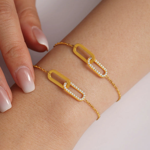 Square Interlocking Zircon Pendant Multi Layer Clavicle Chain Exquisite Bracelet Light Luxury Set Stainless Steel Electroplated