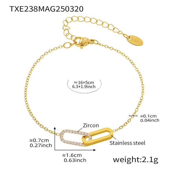 Square Interlocking Zircon Pendant Multi Layer Clavicle Chain Exquisite Bracelet Light Luxury Set Stainless Steel Electroplated
