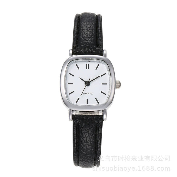 Square Leather Quartz Watch For Women High School Students Alloy Case Imitation Leather Strap Simple Retro Leisure Style
