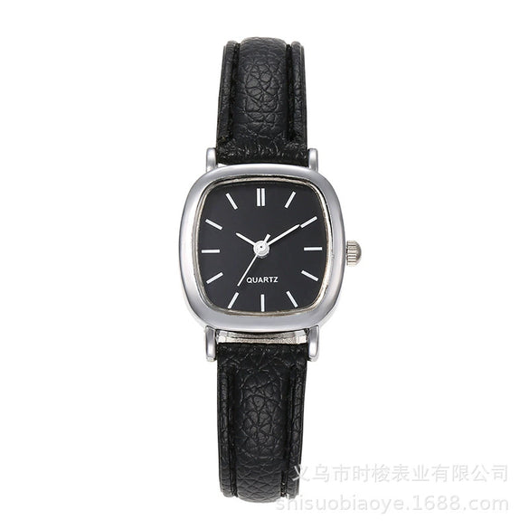 Square Leather Quartz Watch For Women High School Students Alloy Case Imitation Leather Strap Simple Retro Leisure Style
