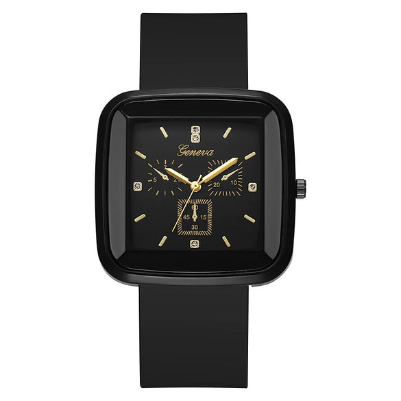 Square Leisure Women's Quartz Watch With Silicone Strap And Plastic Case
