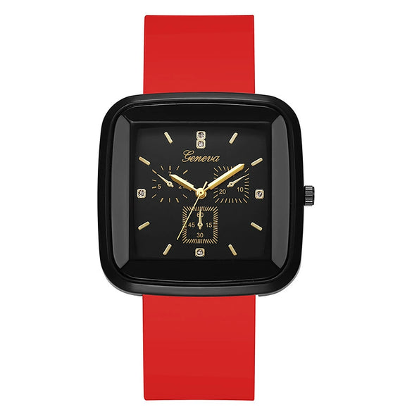 Square Leisure Women's Quartz Watch With Silicone Strap And Plastic Case