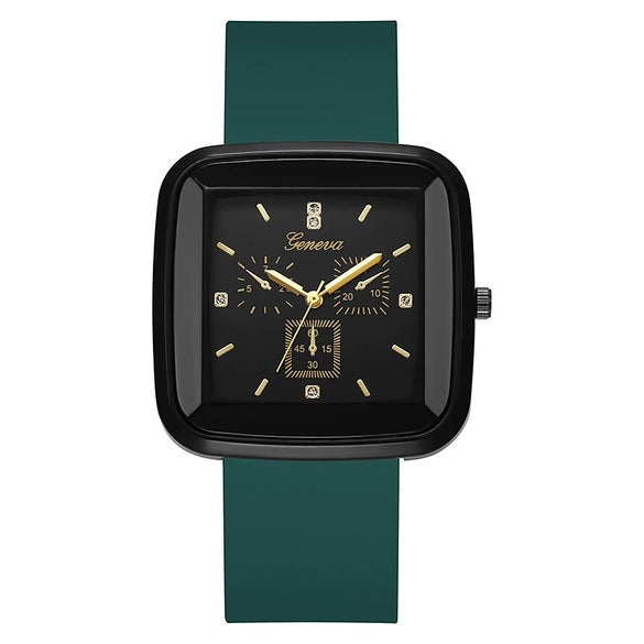 Square Leisure Women's Quartz Watch With Silicone Strap And Plastic Case