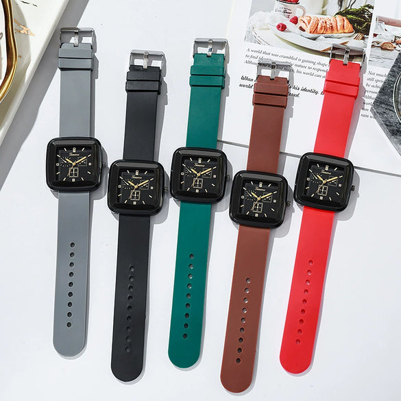 Square Leisure Women's Quartz Watch With Silicone Strap And Plastic Case