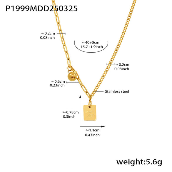 Square Letter Good Luck Stitching Light Luxury Stainless Steel Necklace With Electroplating Featuring Geometric And Letter Patterns