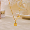 Square Letter Good Luck Stitching Light Luxury Stainless Steel Necklace With Electroplating Featuring Geometric And Letter Patterns