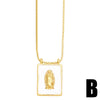 Square Madonna Cross Copper Zircon Inlaid Ochain Women's Necklace