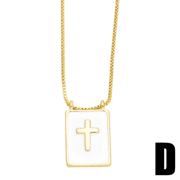 Square Madonna Cross Copper Zircon Inlaid Ochain Women's Necklace