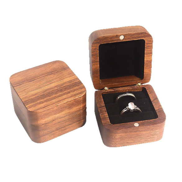 Square Marriage Proposal Ring Box Black Walnut Jewelry Gift Packaging Storage For Women
