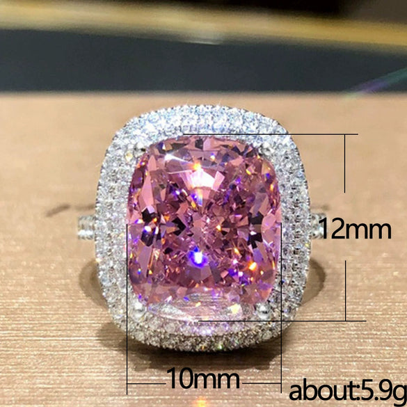 Square Micropaved Pink Simulated Zircon Ring Copper Women's Geometric Style