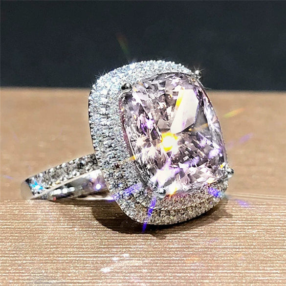 Square Micropaved Pink Simulated Zircon Ring Copper Women's Geometric Style