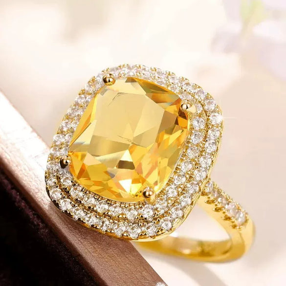 Square Micropaved Pink Simulated Zircon Ring Copper Women's Geometric Style