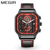 Square Multifunctional Chronograph Quartz Men's Watch Alloy Case Genuine Leather Strap Stainless Steel Clasp