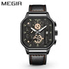 Square Multifunctional Chronograph Quartz Men's Watch Alloy Case Genuine Leather Strap Stainless Steel Clasp