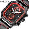 Square Multifunctional Chronograph Quartz Men's Watch Alloy Case Genuine Leather Strap Stainless Steel Clasp
