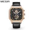 Square Multifunctional Chronograph Quartz Men's Watch Alloy Case Genuine Leather Strap Stainless Steel Clasp