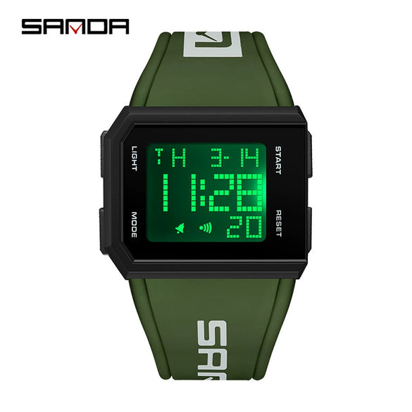 Square Multifunctional Luminous Electronic Watch For Men And Women Silicone Strap Abs Case Acrylic Mirror Chic Style