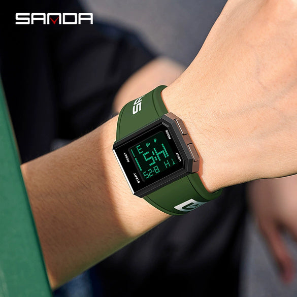Square Multifunctional Luminous Electronic Watch For Men And Women Silicone Strap Abs Case Acrylic Mirror Chic Style