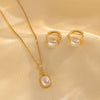 Square Opal Pendant Necklace Stainless Steel Light Luxury Geometric Electroplated
