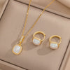 Square Opal Pendant Necklace Stainless Steel Light Luxury Geometric Electroplated