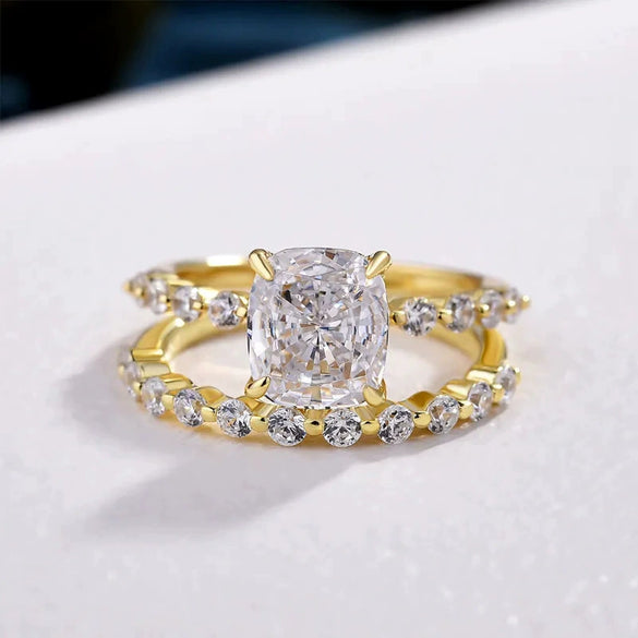 Square Pair Ring Copper Retro Geometric Zircon Design For Women