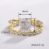 Square Pair Ring Copper Retro Geometric Zircon Design For Women