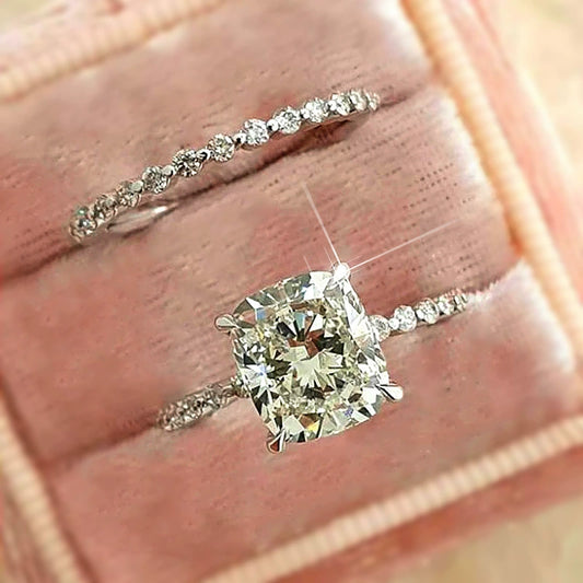 Square Pair Ring Copper Retro Geometric Zircon Design For Women