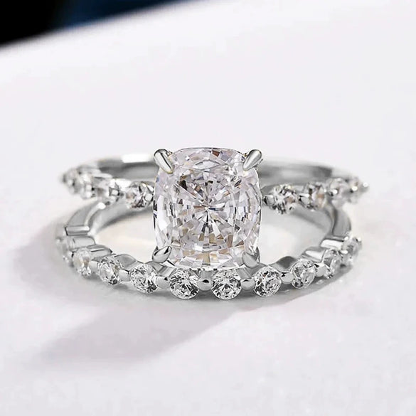 Square Pair Ring Copper Retro Geometric Zircon Design For Women