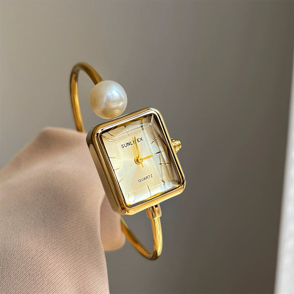 Square Pearl Bracelet Watch Alloy Women's Leisure Style