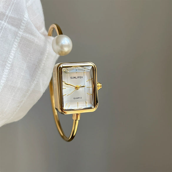 Square Pearl Bracelet Watch Alloy Women's Leisure Style