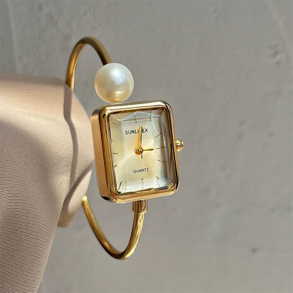 Square Pearl Bracelet Watch Alloy Women's Leisure Style