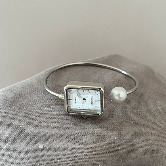 Square Pearl Bracelet Watch Alloy Women's Leisure Style