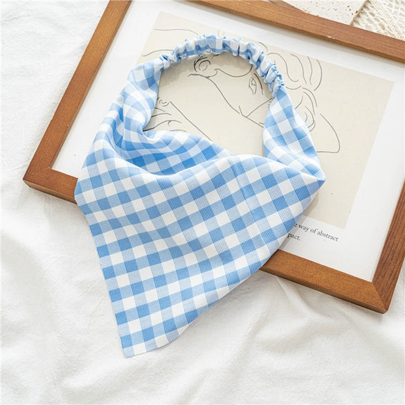 Square Plaid Stretch Triangle Cloth Scarf Headwear For Women Spring And Summer Seiko Design