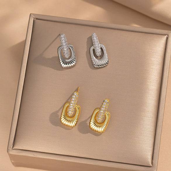 Square Point Drill Heart Shape Titanium Steel Vacuum Plating Retro Exaggerated Women's Eardrop Earrings